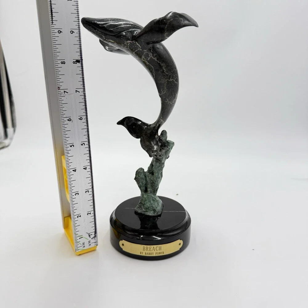 Rare Barry Power Bronze Marble Base Art Sculpture Hunchback Whale Breach” 24/400